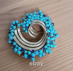 TRIFARI Alfred Philippe Turquoise & Royal Blue Swirl Rare Brooch Signed