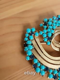 TRIFARI Alfred Philippe Turquoise & Royal Blue Swirl Rare Brooch Signed