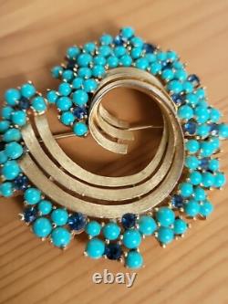TRIFARI Alfred Philippe Turquoise & Royal Blue Swirl Rare Brooch Signed