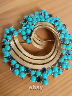 TRIFARI Alfred Philippe Turquoise & Royal Blue Swirl Rare Brooch Signed