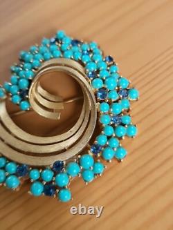 TRIFARI Alfred Philippe Turquoise & Royal Blue Swirl Rare Brooch Signed
