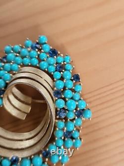TRIFARI Alfred Philippe Turquoise & Royal Blue Swirl Rare Brooch Signed