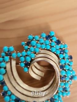 TRIFARI Alfred Philippe Turquoise & Royal Blue Swirl Rare Brooch Signed