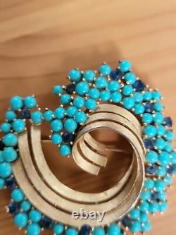 TRIFARI Alfred Philippe Turquoise & Royal Blue Swirl Rare Brooch Signed