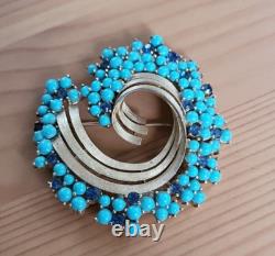 TRIFARI Alfred Philippe Turquoise & Royal Blue Swirl Rare Brooch Signed