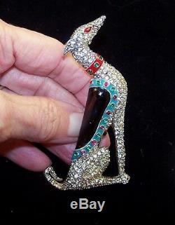 TRIFARI'Alfred Philippe' Ultra Rare Enamel & Pave Sitting'Greyhound'' Clip/Pin