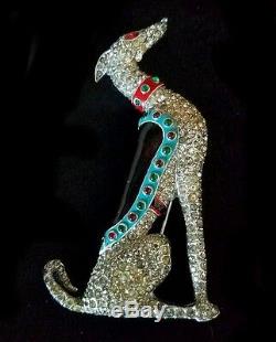 TRIFARI'Alfred Philippe' Ultra Rare Enamel & Pave Sitting'Greyhound'' Clip/Pin