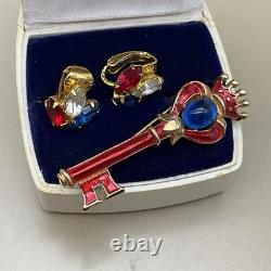 TRIFARI Alfred Philippe Vintage Coronation Crown Brooch & Earrings Set Jelly