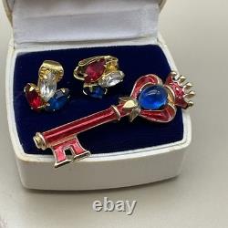 TRIFARI Alfred Philippe Vintage Coronation Crown Brooch & Earrings Set Jelly