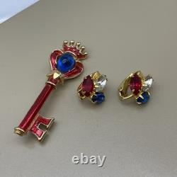 TRIFARI Alfred Philippe Vintage Coronation Crown Brooch & Earrings Set Jelly