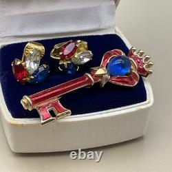 TRIFARI Alfred Philippe Vintage Coronation Crown Brooch & Earrings Set Jelly