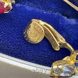 TRIFARI Alfred Philippe Vintage Coronation Crown Brooch & Earrings Set Jelly