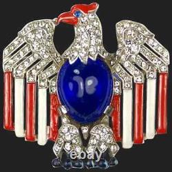TRIFARI Alfred Philippe WW2 US Patriotic Enamel & Cabochon Belly Eagle Pin