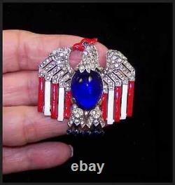 TRIFARI Alfred Philippe WW2 US Patriotic Enamel & Cabochon Belly Eagle Pin