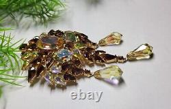 TRIFARI Alfred Phillipe sign Large AB Rhinestone Dangle Brooch Topaz Citrine 4in