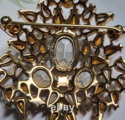 TRIFARI Alfred Phillipe sign Large AB Rhinestone Dangle Brooch Topaz Citrine 4in