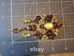 TRIFARI Alfred Phillipe sign Large AB Rhinestone Dangle Brooch Topaz Citrine 4in