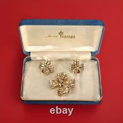 TRIFARI Baguette Bow Set Alfred Philippe Gold-Tone Brilliant PAT PEND 1950 withBox