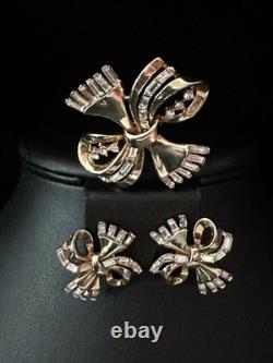 TRIFARI Baguette Bow Set Alfred Philippe Gold-Tone Brilliant PAT PEND 1950 withBox