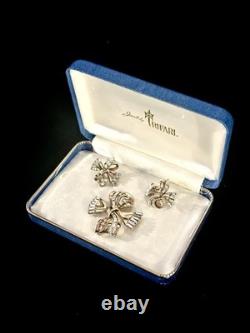 TRIFARI Baguette Bow Set Alfred Philippe Gold-Tone Brilliant PAT PEND 1950 withBox