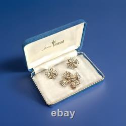 TRIFARI Baguette Bow Set Alfred Philippe Gold-Tone Brilliant PAT PEND 1950 withBox