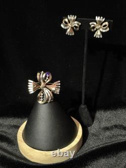 TRIFARI Baguette Bow Set Alfred Philippe Gold-Tone Brilliant PAT PEND 1950 withBox