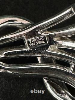 TRIFARI Baguettes Fan Set Rhodium Alfred Philippe Rhinestones PAT PEND 1953