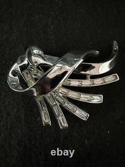 TRIFARI Baguettes Fan Set Rhodium Alfred Philippe Rhinestones PAT PEND 1953