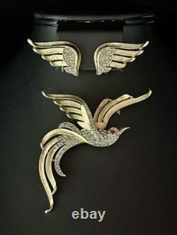 TRIFARI Bird of Paradise Set Brushed Gold Pave' Crystals Alfred Philippe Crown