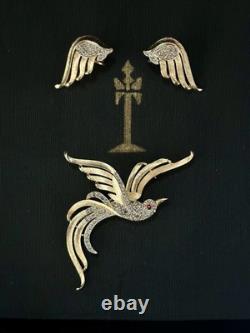 TRIFARI Bird of Paradise Set Brushed Gold Pave' Crystals Alfred Philippe Crown
