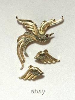 TRIFARI Bird of Paradise Set Brushed Gold Pave' Crystals Alfred Philippe Crown