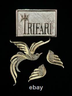 TRIFARI Bird of Paradise Set Brushed Gold Pave' Crystals Alfred Philippe Crown