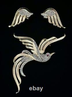 TRIFARI Bird of Paradise Set Brushed Gold Pave' Crystals Alfred Philippe Crown