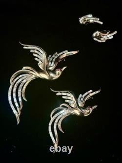 TRIFARI Birds In Flight Set 1950 Crystal Baguettes Gold Alfred Philippe withBox