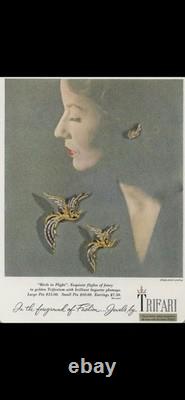 TRIFARI Birds In Flight Set 1950 Crystal Baguettes Gold Alfred Philippe withBox