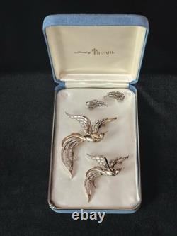 TRIFARI Birds In Flight Set 1950 Crystal Baguettes Gold Alfred Philippe withBox