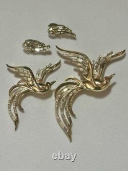 TRIFARI Birds In Flight Set 1950 Crystal Baguettes Gold Alfred Philippe withBox
