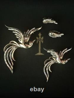 TRIFARI Birds In Flight Set 1950 Crystal Baguettes Gold Alfred Philippe withBox