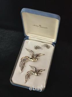 TRIFARI Birds In Flight Set 1950 Crystal Baguettes Gold Alfred Philippe withBox