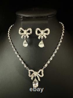 TRIFARI Bow Teardrop Dangle Diamanté Set Alfred Philippe Silver-Trifanium