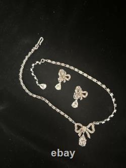 TRIFARI Bow Teardrop Dangle Diamanté Set Alfred Philippe Silver-Trifanium