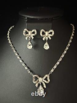 TRIFARI Bow Teardrop Dangle Diamanté Set Alfred Philippe Silver-Trifanium