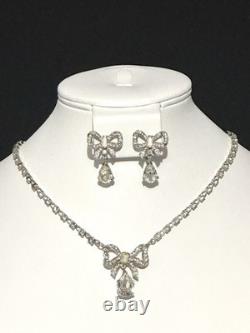 TRIFARI Bow Teardrop Dangle Diamanté Set Alfred Philippe Silver-Trifanium