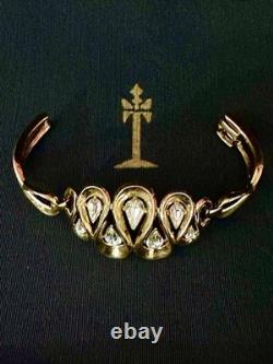 TRIFARI Bracelet 1953 Ribbon Teardrop Rhinestones Gold Alfred Philippe PAT PEND