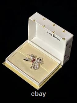 TRIFARI Brooch Bow Red Crystal Rhinestones Alfred Philippe Open-Work Crown BOX
