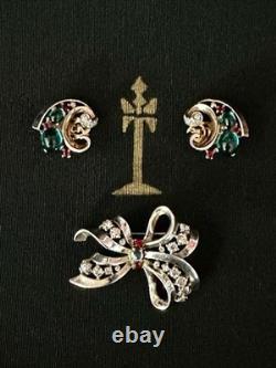 TRIFARI Brooch Earrings 1945 Alfred Philippe Sterling Cabochons PAT PEND