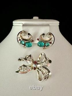 TRIFARI Brooch Earrings 1945 Alfred Philippe Sterling Cabochons PAT PEND