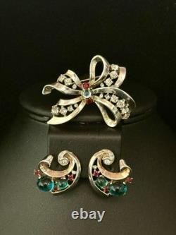 TRIFARI Brooch Earrings 1945 Alfred Philippe Sterling Cabochons PAT PEND
