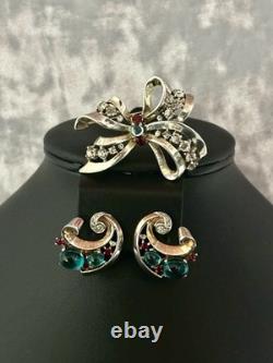 TRIFARI Brooch Earrings 1945 Alfred Philippe Sterling Cabochons PAT PEND