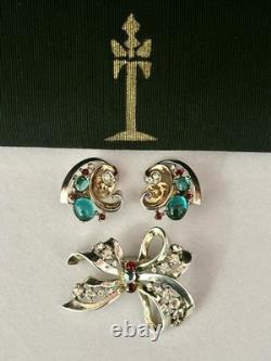TRIFARI Brooch Earrings 1945 Alfred Philippe Sterling Cabochons PAT PEND